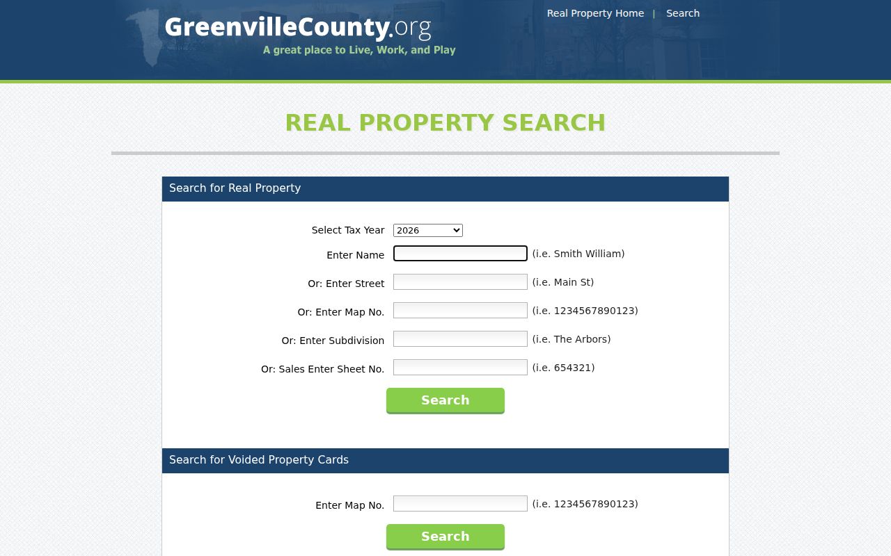 Greenville County residents directory property search form