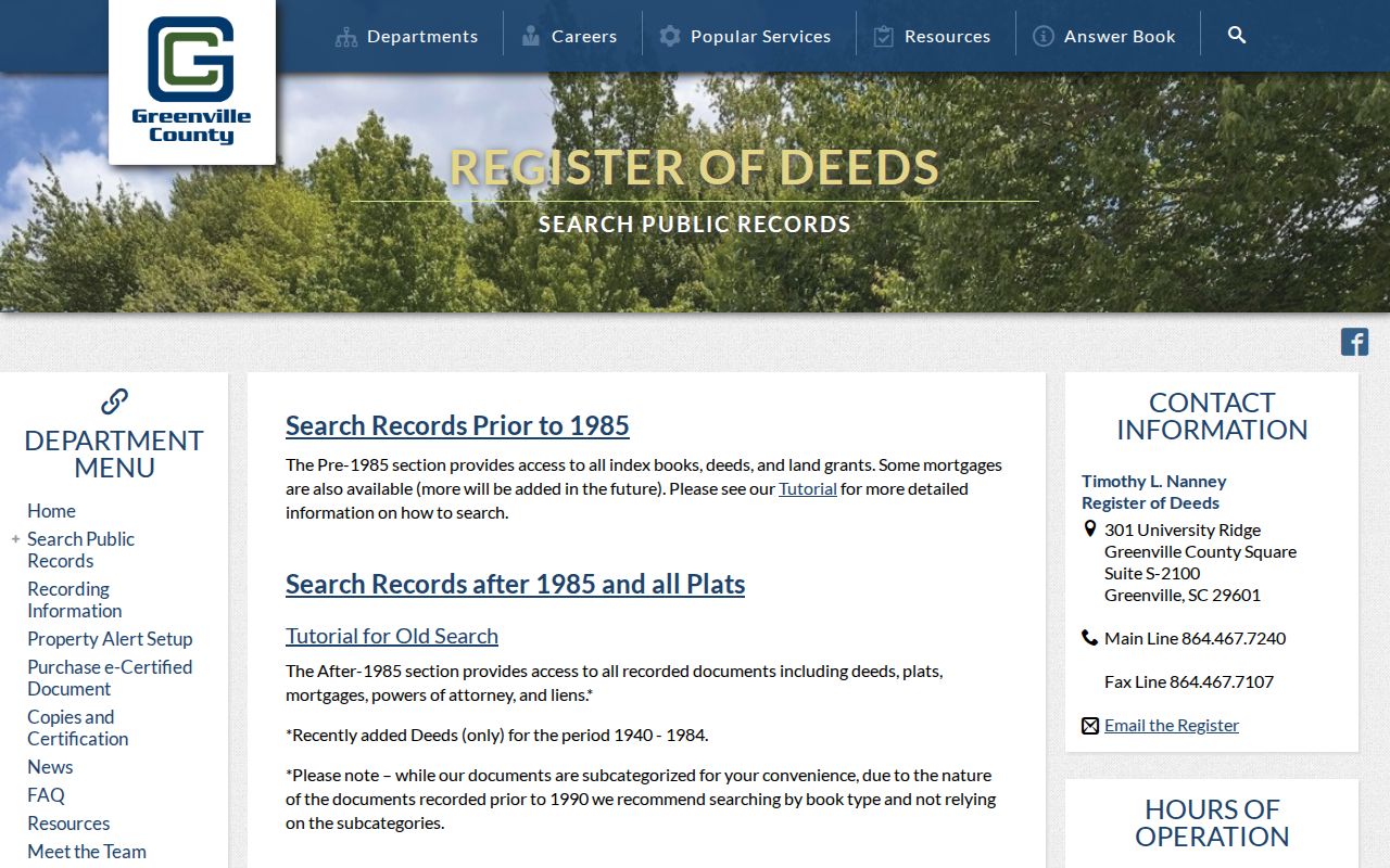 Greenville County residents directory Register of Deeds record search