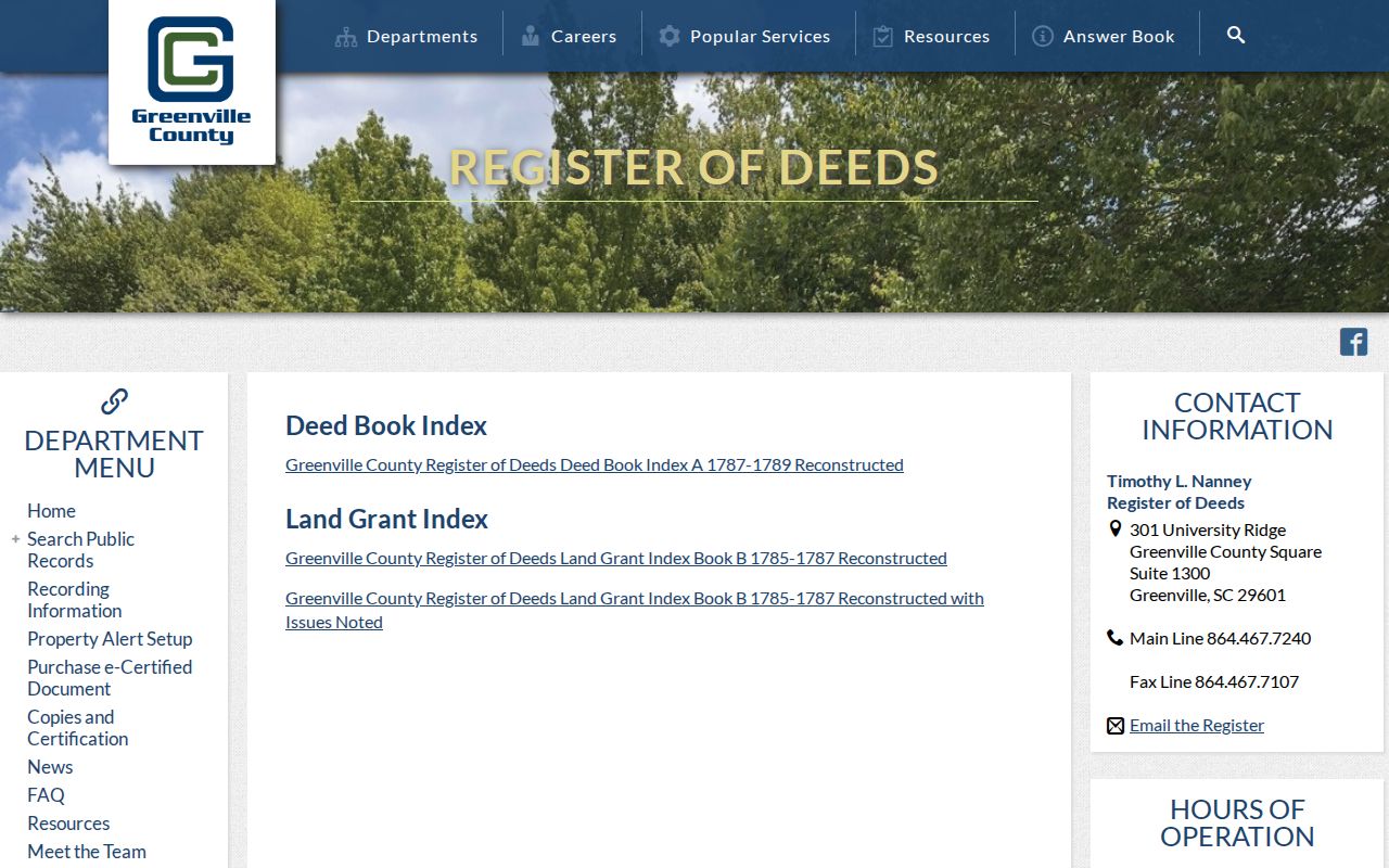Greenville County previous residents historic land-grant index page