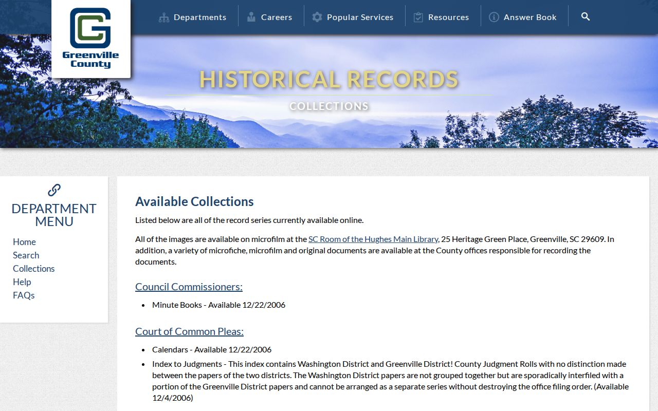 Greenville County previous residents Historical Records collections page