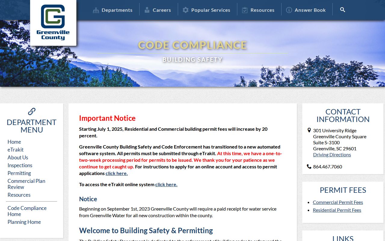 Greenville County street directory Building Safety information