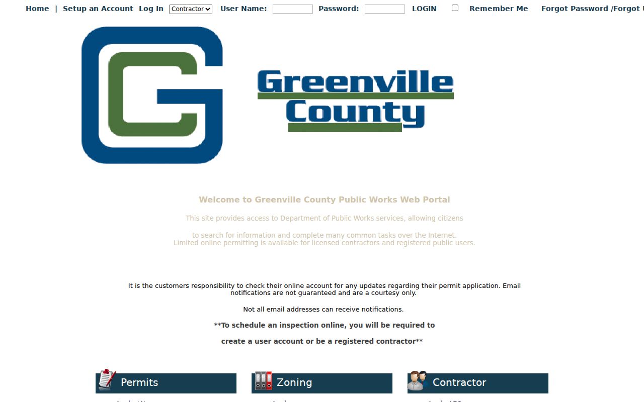 Greenville County street directory eTRAKiT permit portal